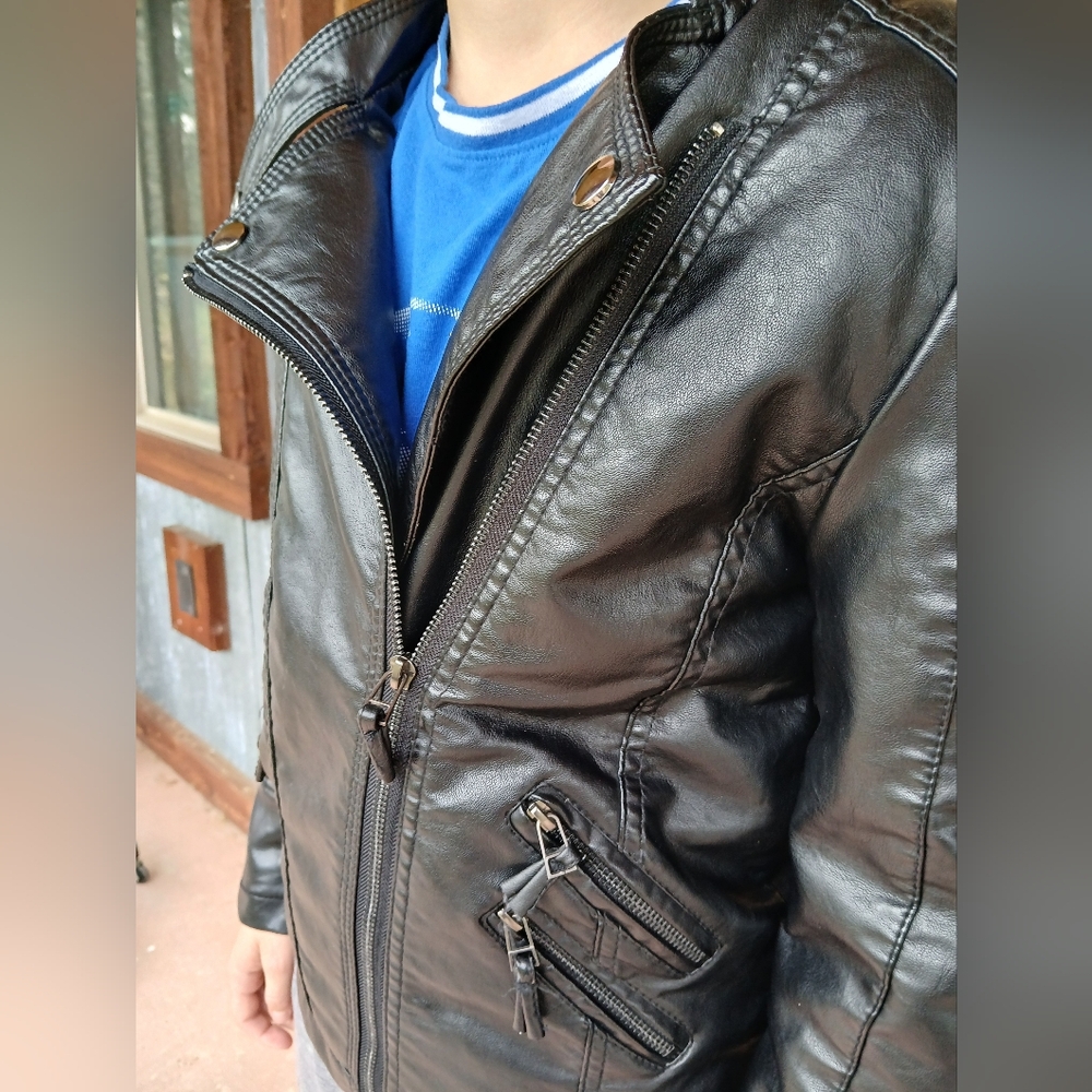 Black Faux Leather Bomber Jacket Punk Moto Unisex Blokecore 11-12 Zarv Kids